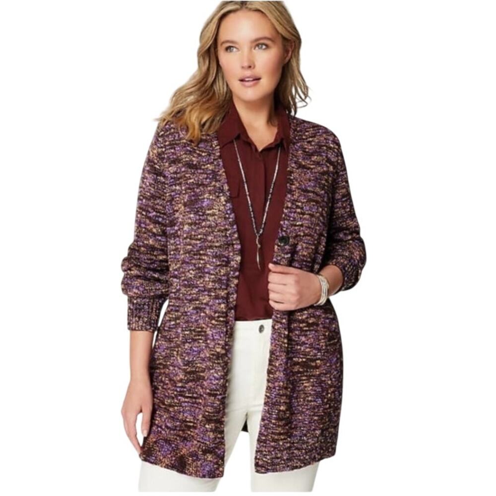J. Jill Space Dyed Slub Textured Multicolored Cardigan Purple Cozy Size M